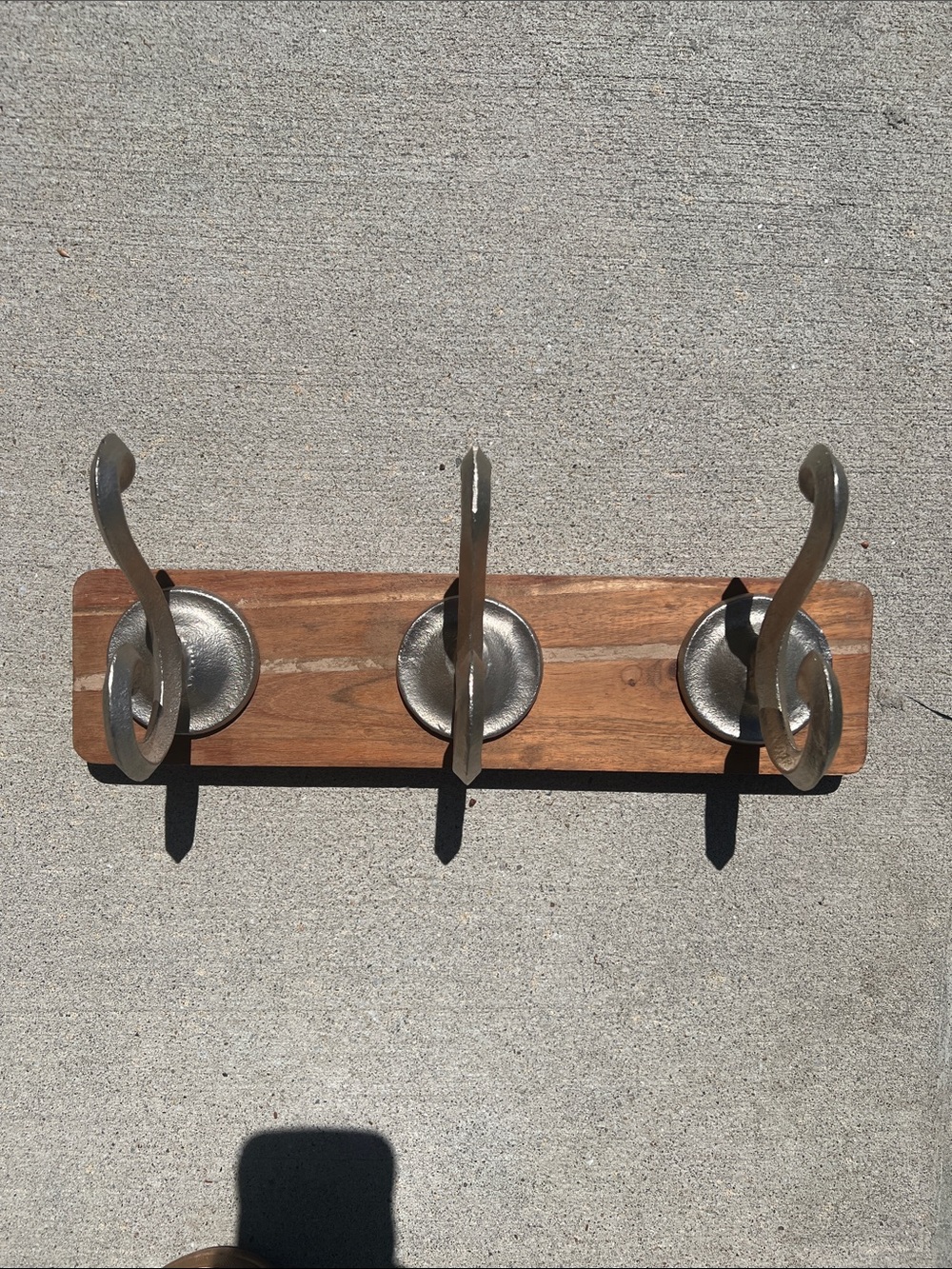 Rustic Wood and Metal Wall Hook Rack - Silver Hooks
